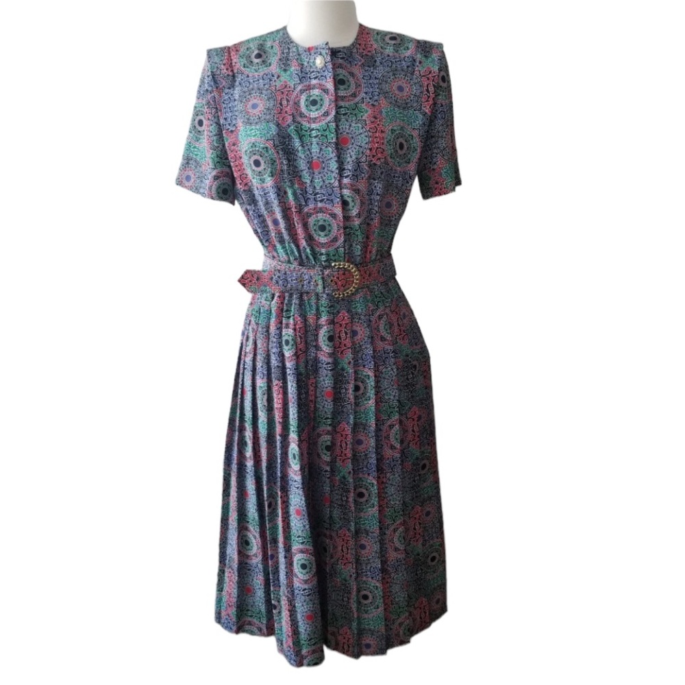 Vintage Multi-Color Printed Midi Dress